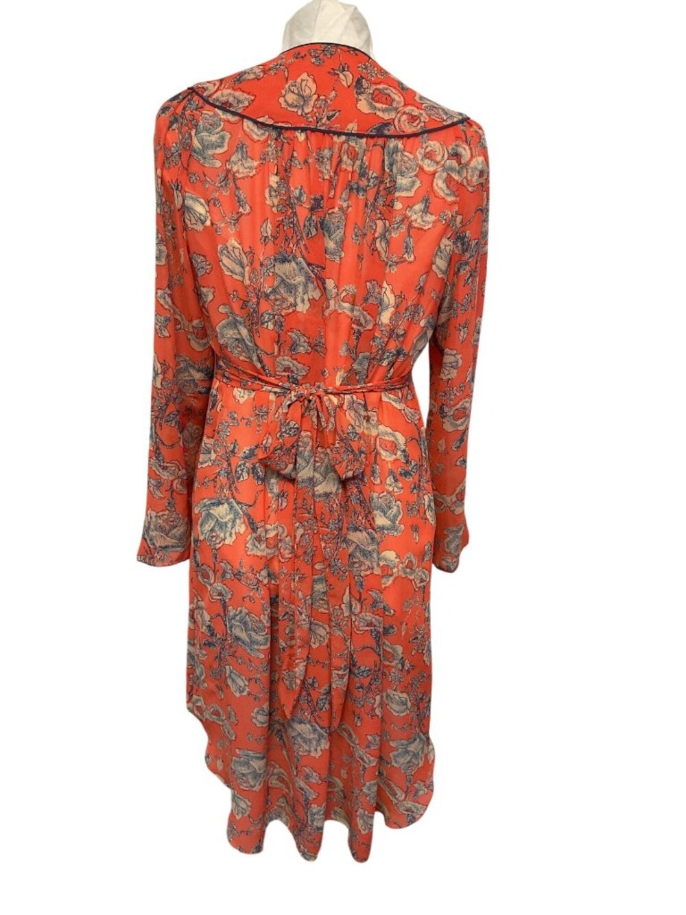 Floral Print Long-Sleeve Dress With Deep V-Neck & Waist Tie By Hazel Size M - Picture 3 of 6